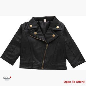 Faux Leather Zipper Jacket for Toddler Girls Winter Outerwear